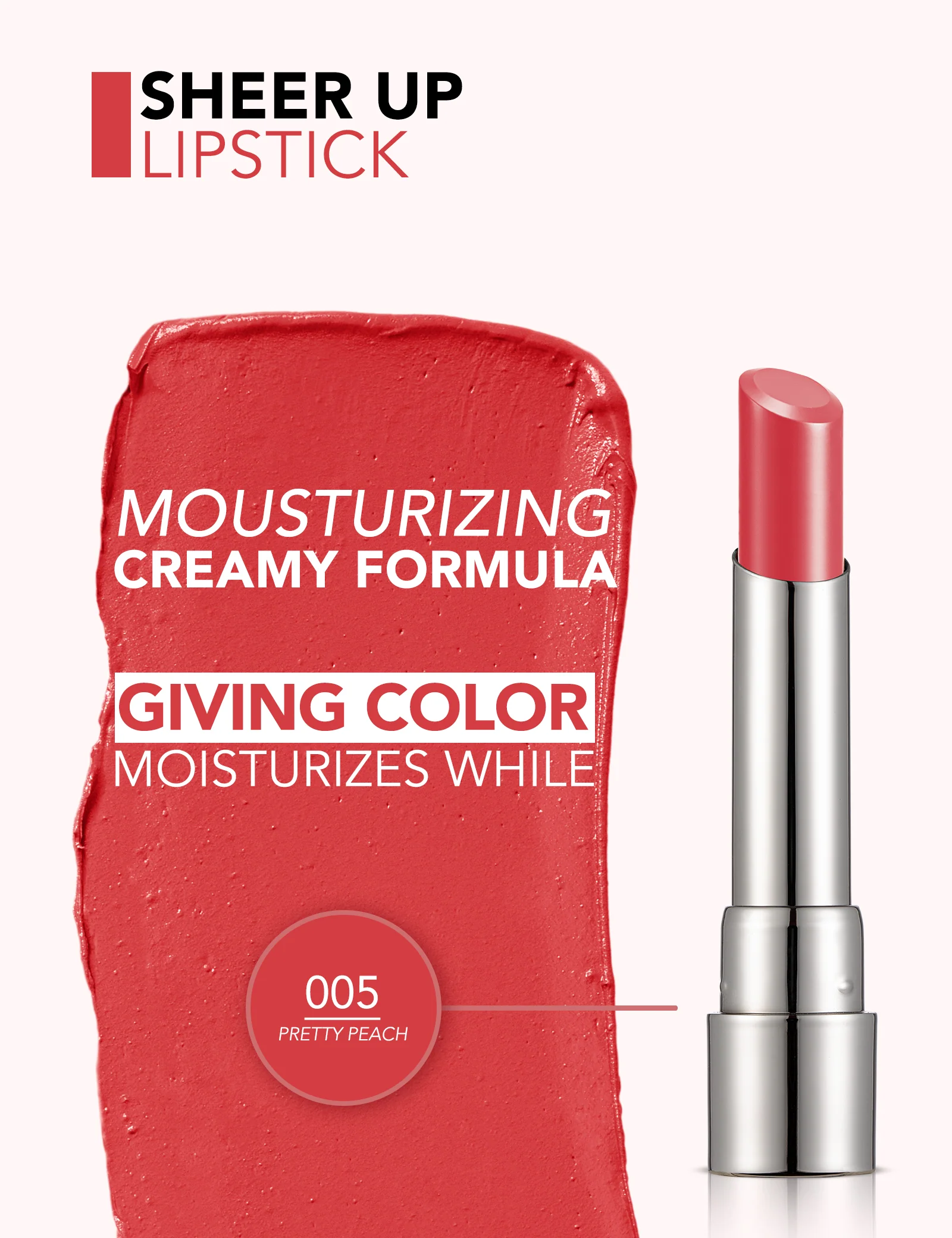 Flormar Sheer Up Lipstick 005 Pretty Peach - New - Image 4