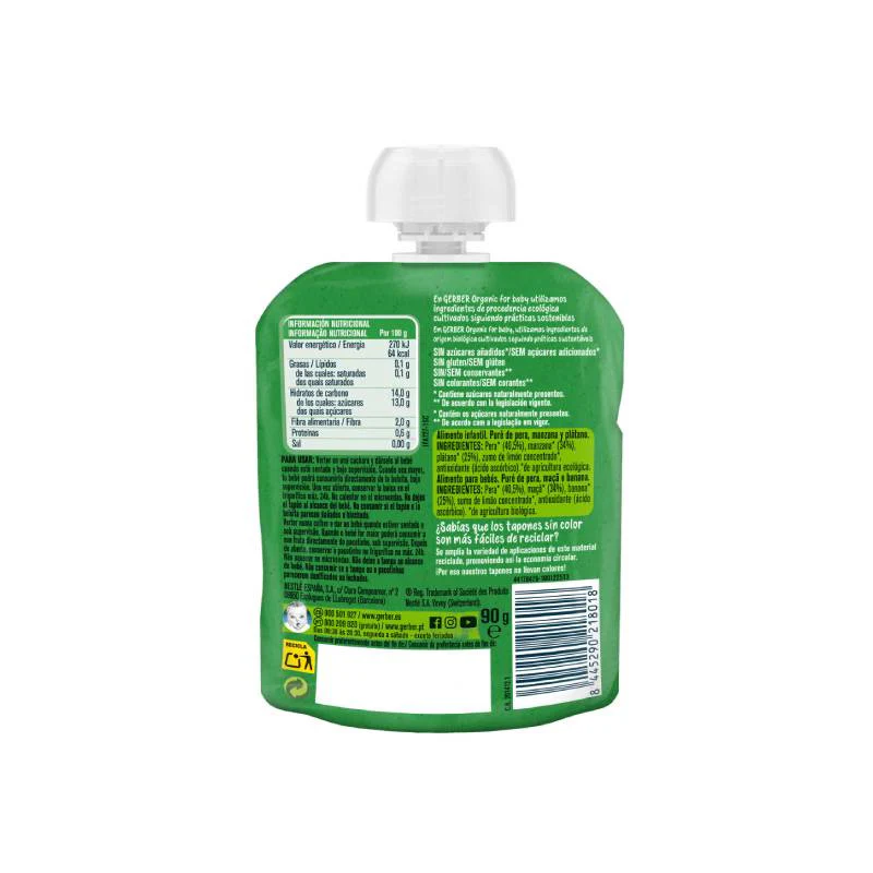 Gerber Organic Pêra Maçã Banana 90gr +4M - Image 2