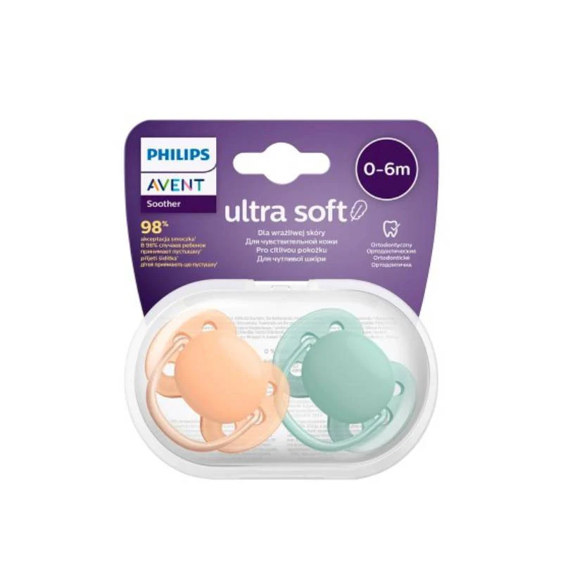 Philips Avent Ultra Soft Chupetas Silicone Verde/Laranja 0-6M - Image 2