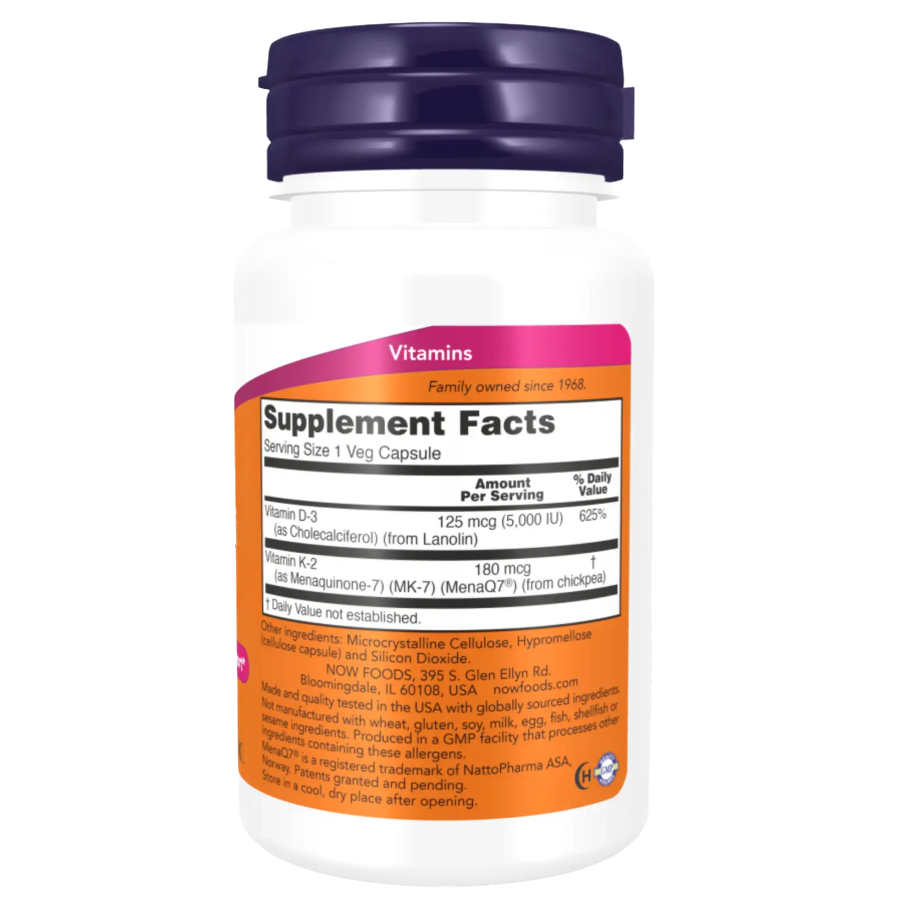 Vitamina D3 + vit MK7 (60caps) | Now Foods - Image 2